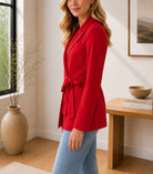 Ladies Red Tie Lined Slim Fit Blazer - StylePhase SA