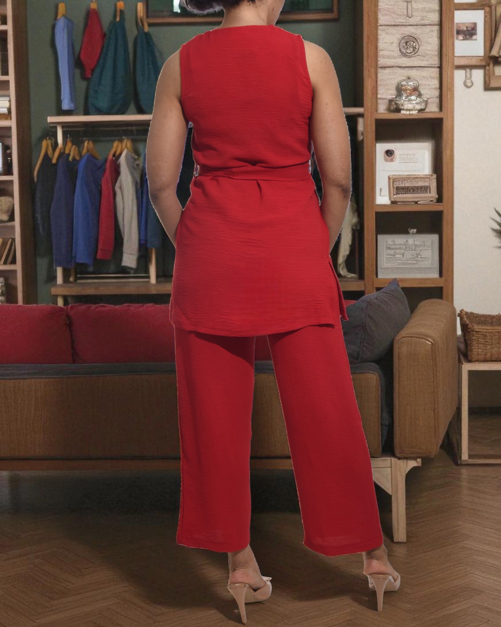 Ladies Red Two Piece Tie Front Set - StylePhase SA
