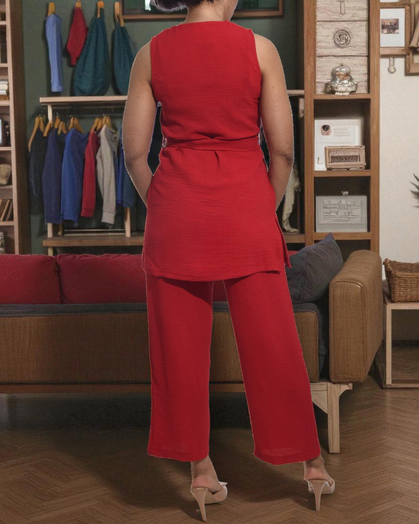 Ladies Red Two Piece Tie Front Set - StylePhase SA