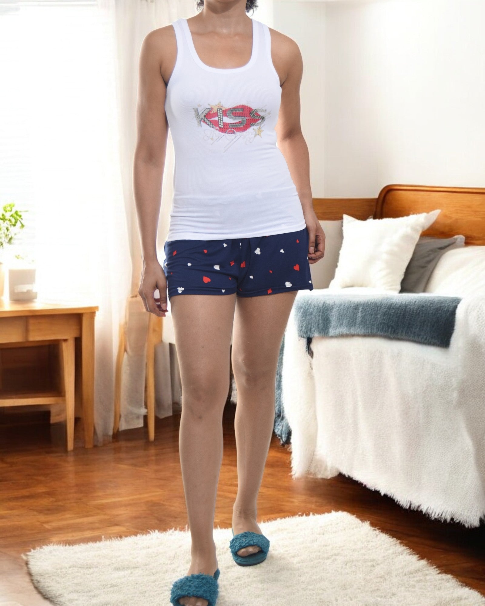 Ladies Rib Knit Vest Shorty Pj Set - Kiss - StylePhase SA