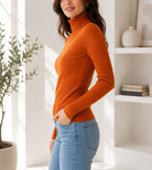Ladies Rib Polo Neck Top-Rust - StylePhase SA