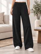 Ladies Rib Wide Leg Pants- Black - StylePhase SA