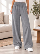 Ladies Rib Wide Leg Pants-Grey - StylePhase SA