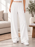 Ladies Rib Wide Leg Pants-White - StylePhase SA