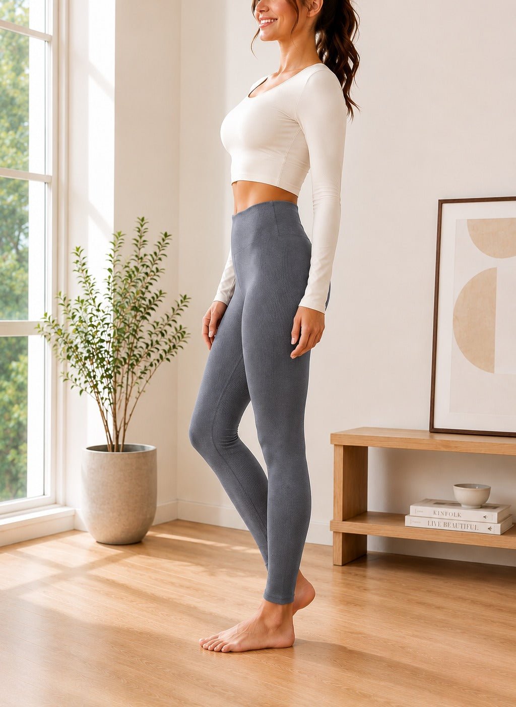 Ladies Ribbed Tights-Grey - StylePhase SA