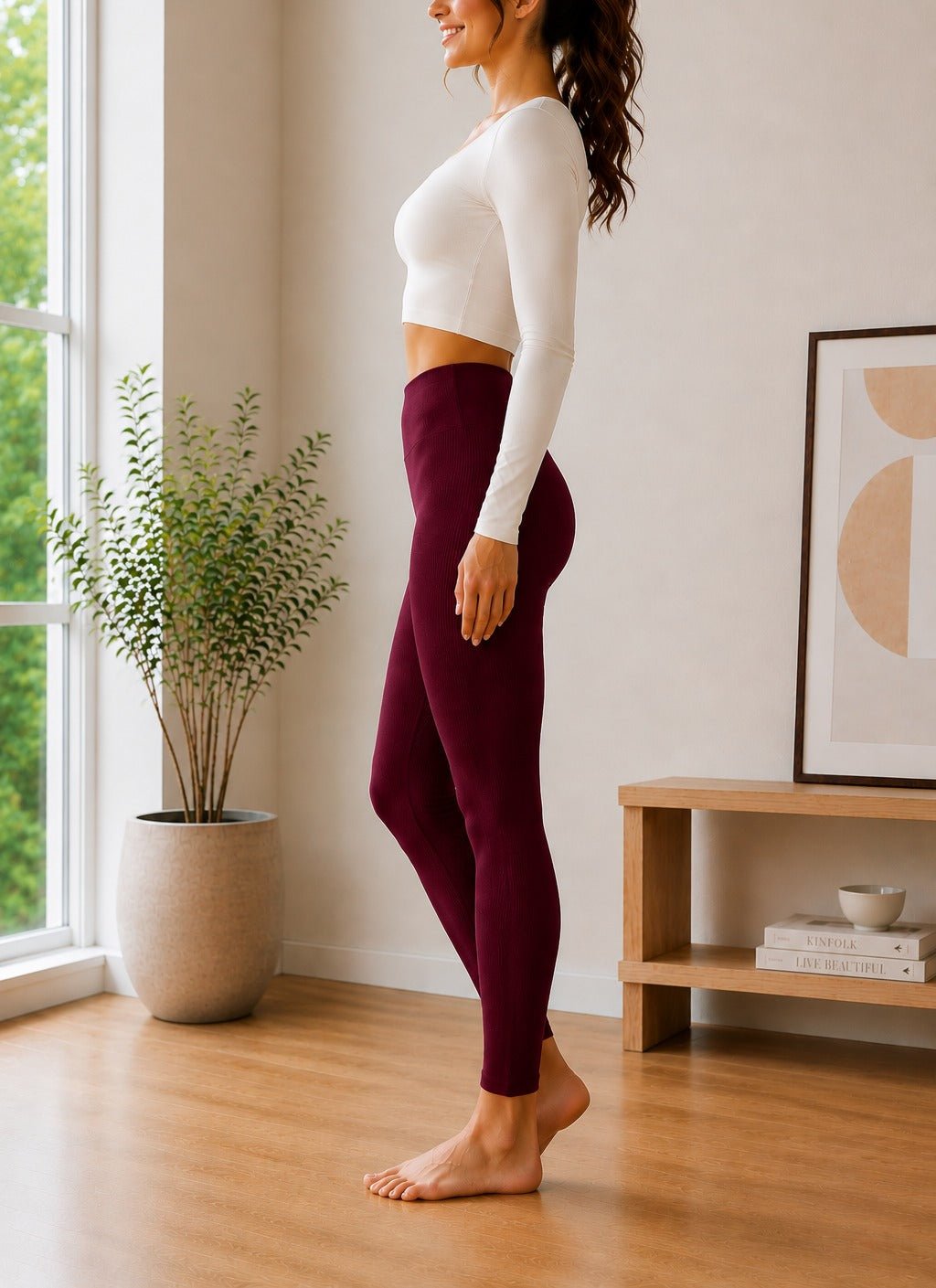Ladies Ribbed Tights-Maroon - StylePhase SA