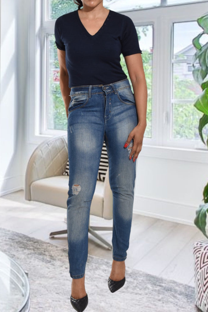 Ladies Ripped Denim Jeans - StylePhase SA