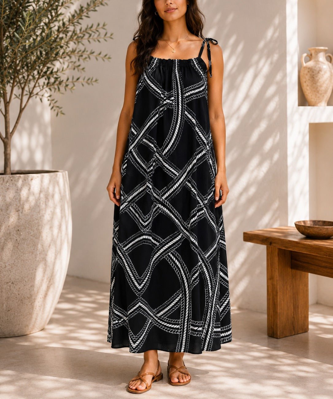 Ladies Rope Print Strappy Black Dress - StylePhase SA