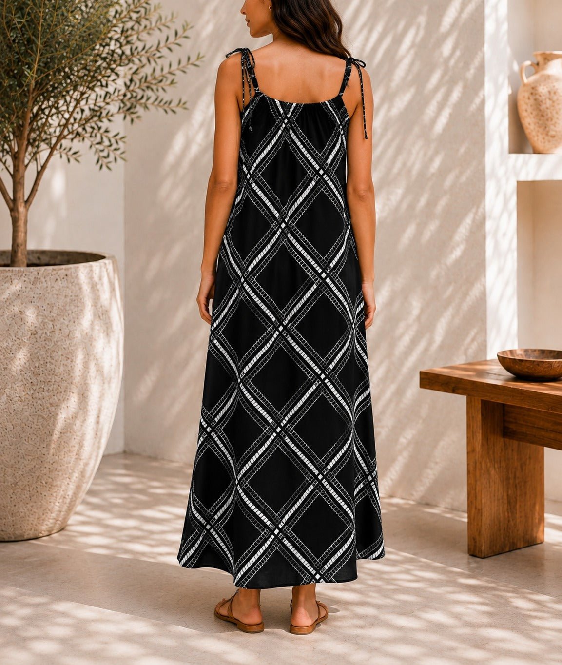 Ladies Rope Print Strappy Black Dress - StylePhase SA