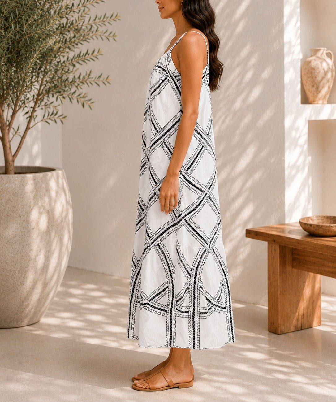 Ladies Rope Print White Strappy Dress - StylePhase SA