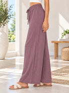 Ladies Rose Brown Wide Leg Drawstring Pocket Pants - StylePhase SA