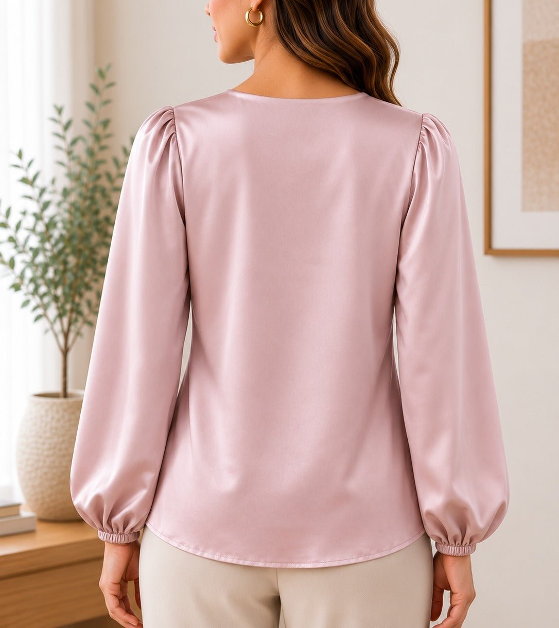 Ladies Rose Pink Satin Cowl Neck Blouse - StylePhase SA