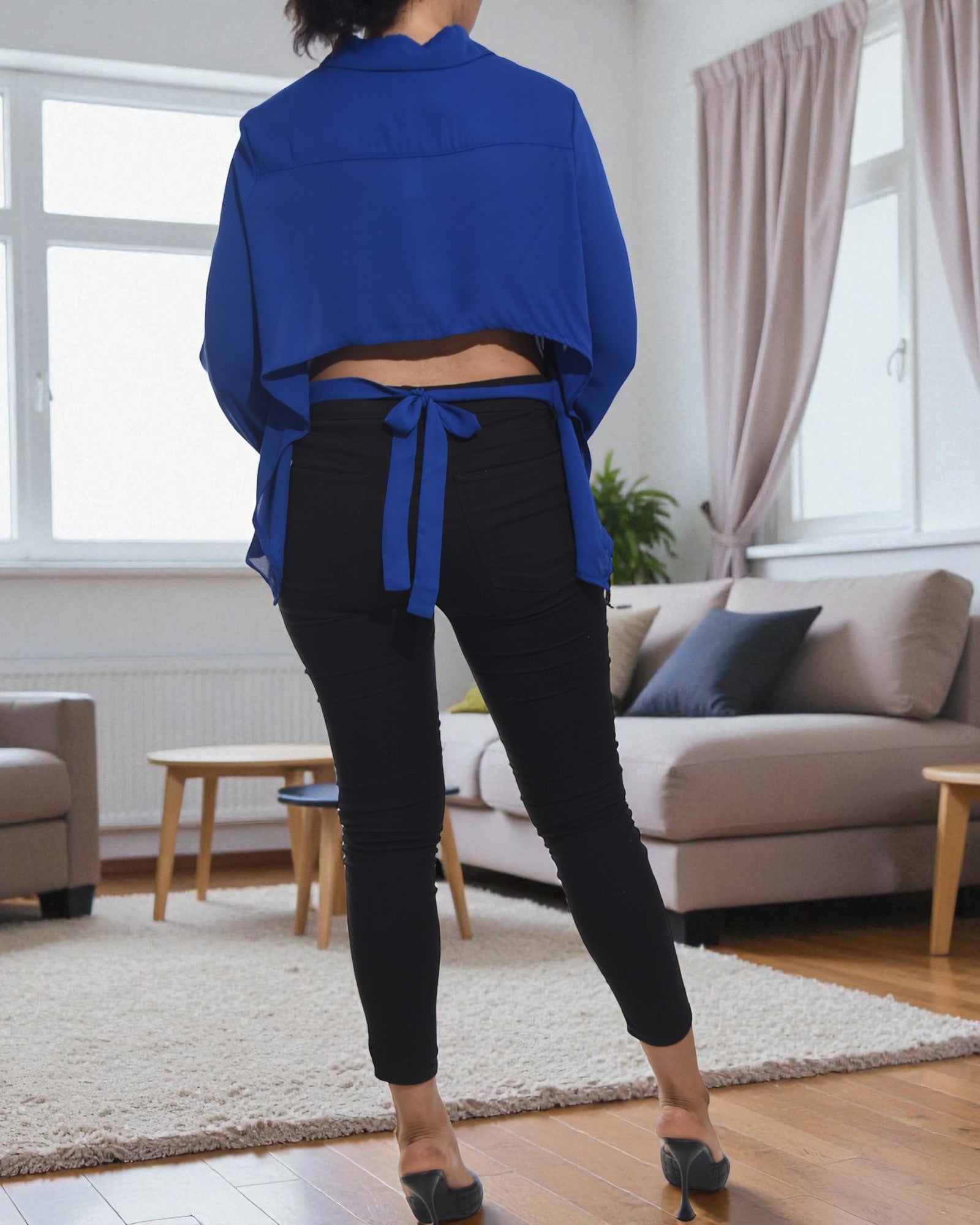 Ladies Royal Blue Back Tie Shirt - StylePhase SA