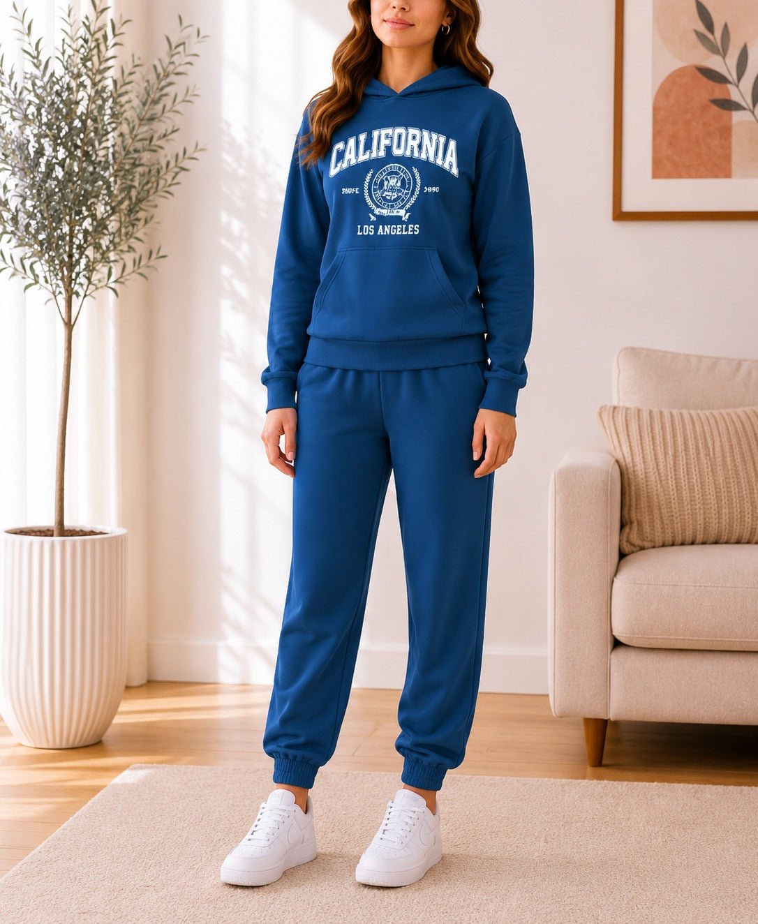 Ladies Royal Blue Fleece Hoody Tracksuit Set - California - StylePhase SA