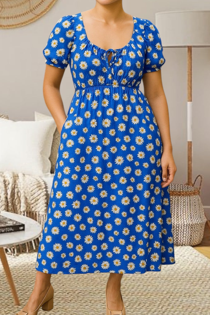 Ladies Royal Blue Floral Slit Dress - StylePhase SA