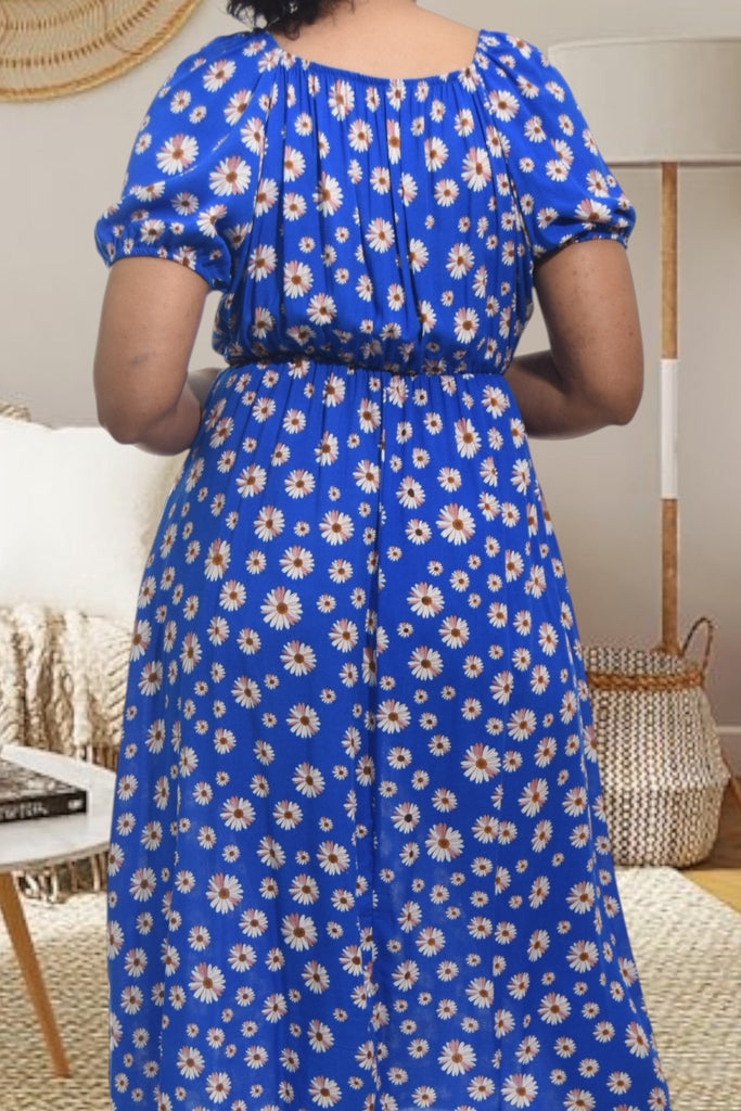 Ladies Royal Blue Floral Slit Dress - StylePhase SA