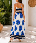 Ladies Royal Blue Leaf Print Spaghetti Strap Maxi Dress - StylePhase SA