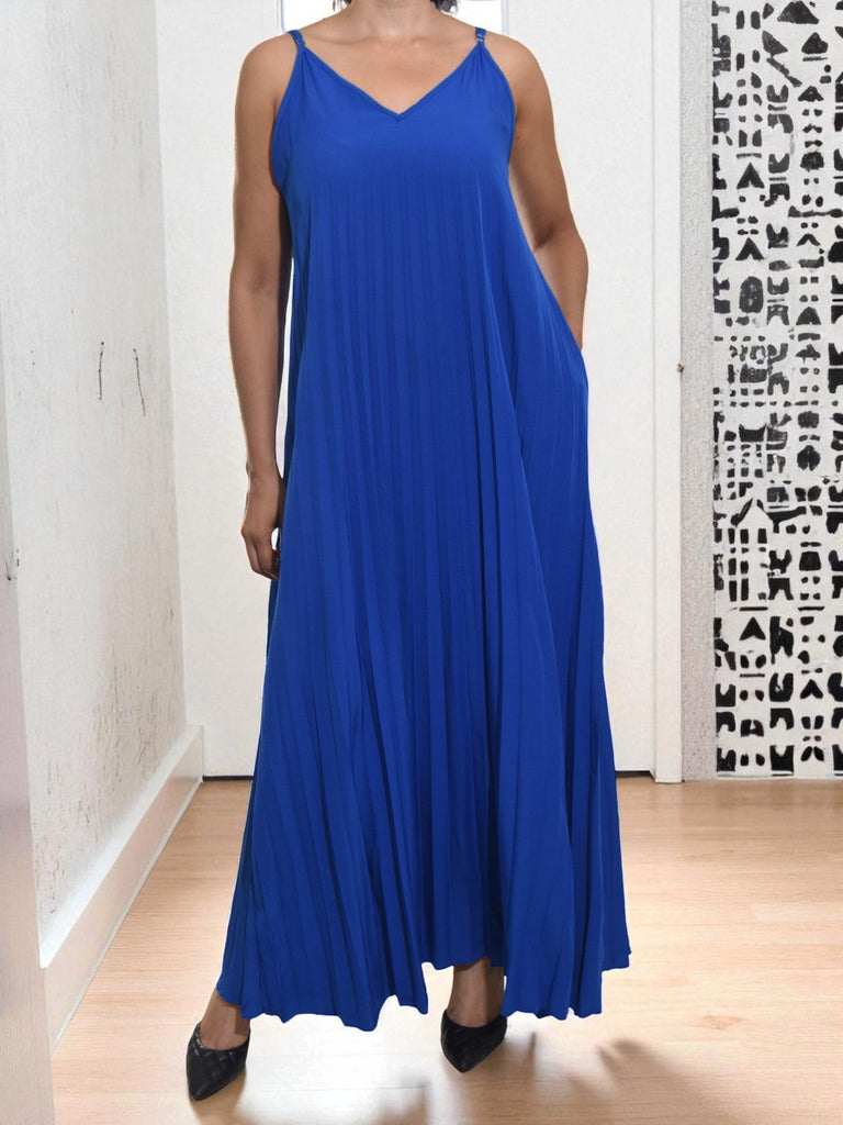 Ladies Royal Blue Pleated Pocket Dress - StylePhase SA
