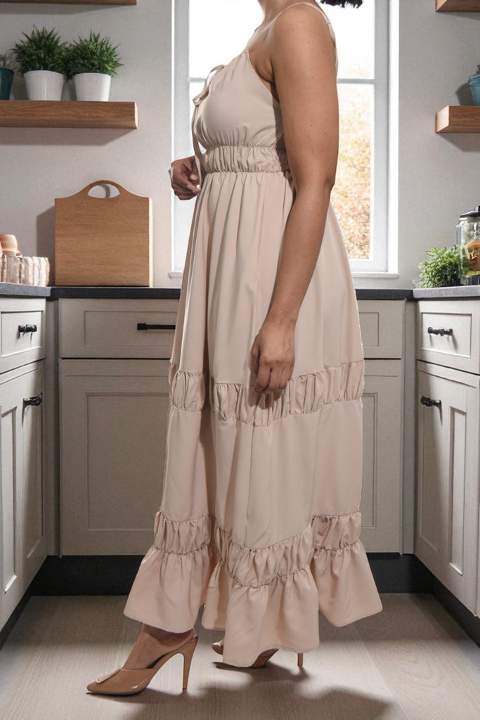Ladies Ruche Beige Dress - StylePhase SA