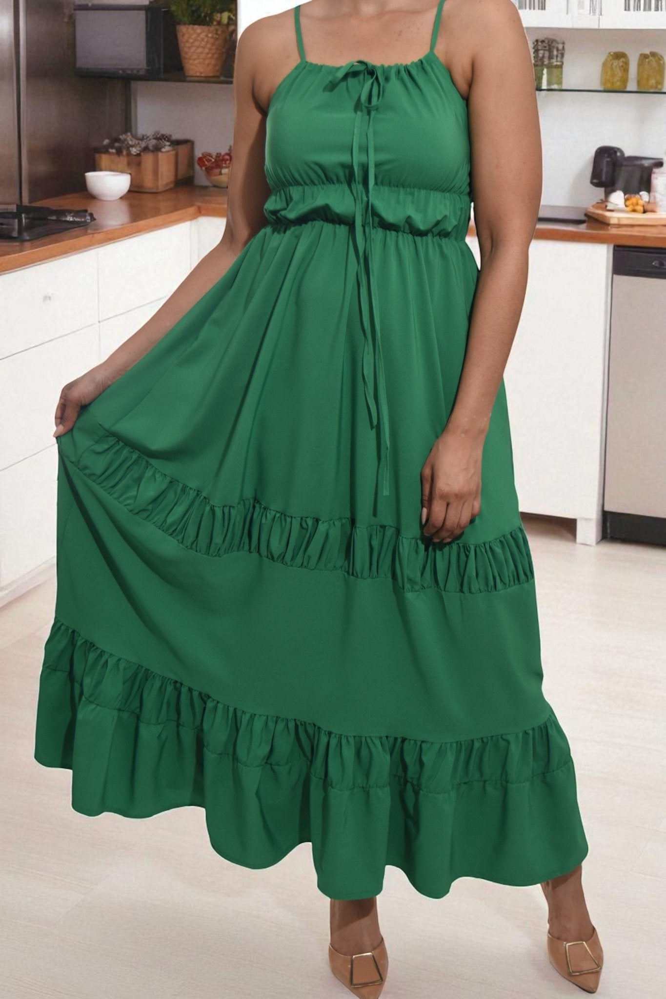 Ladies Ruche Green Dress - StylePhase SA