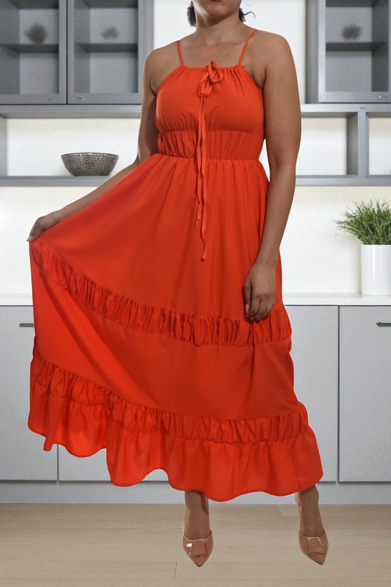 Ladies Ruche Orange Dress - StylePhase SA