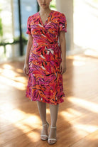 Ladies Ruffel Wrap Dress - Cerise - StylePhase SA