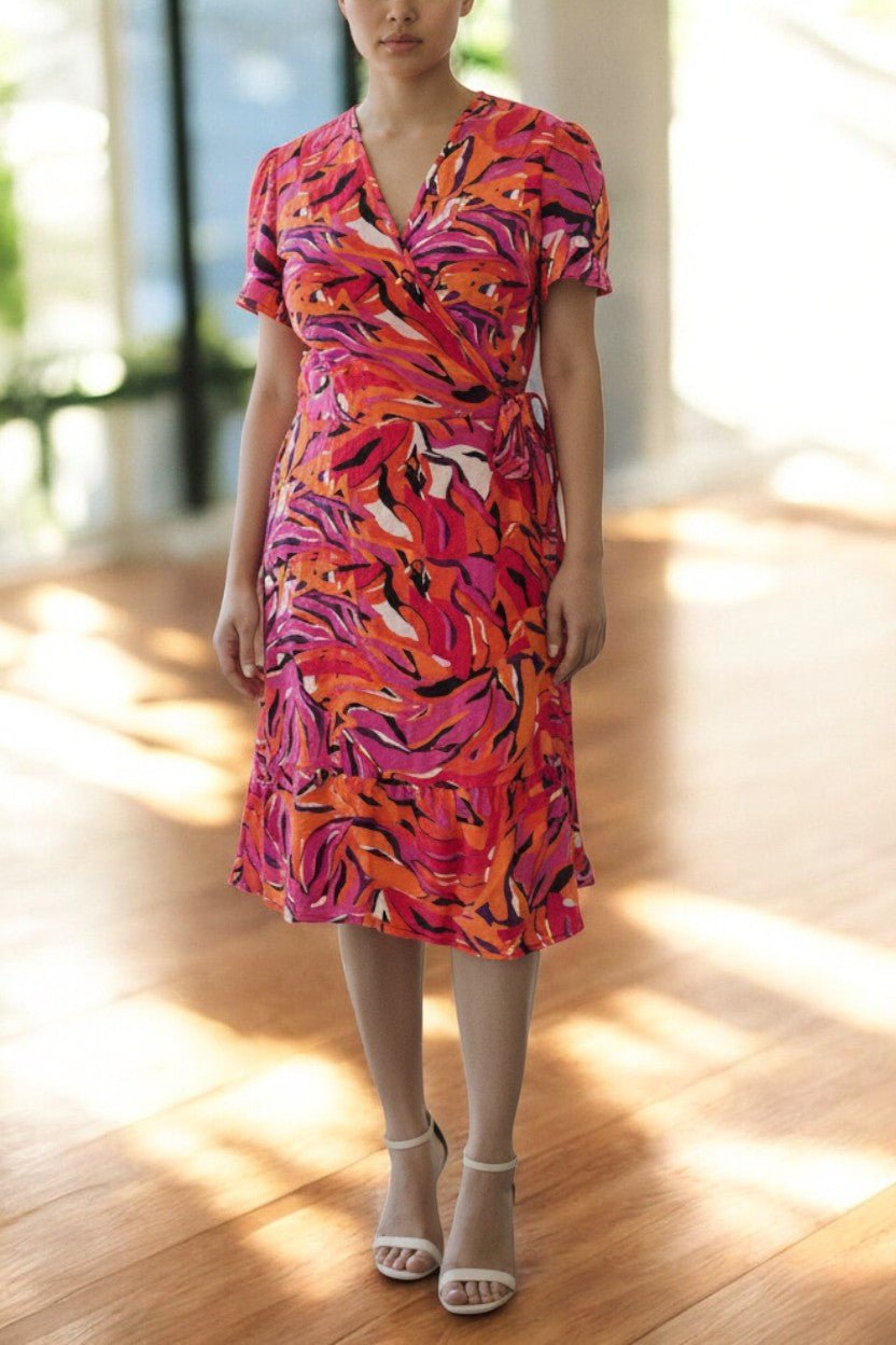 Ladies Ruffel Wrap Dress - Cerise - StylePhase SA
