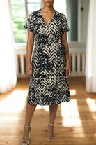 Ladies Ruffel Wrap Dress - Cream And Black - StylePhase SA