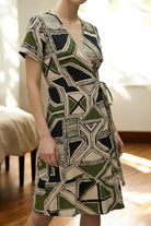 Ladies Ruffel Wrap Dress - Olive And Black - StylePhase SA