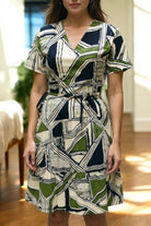 Ladies Ruffel Wrap Dress - Olive And Black - StylePhase SA