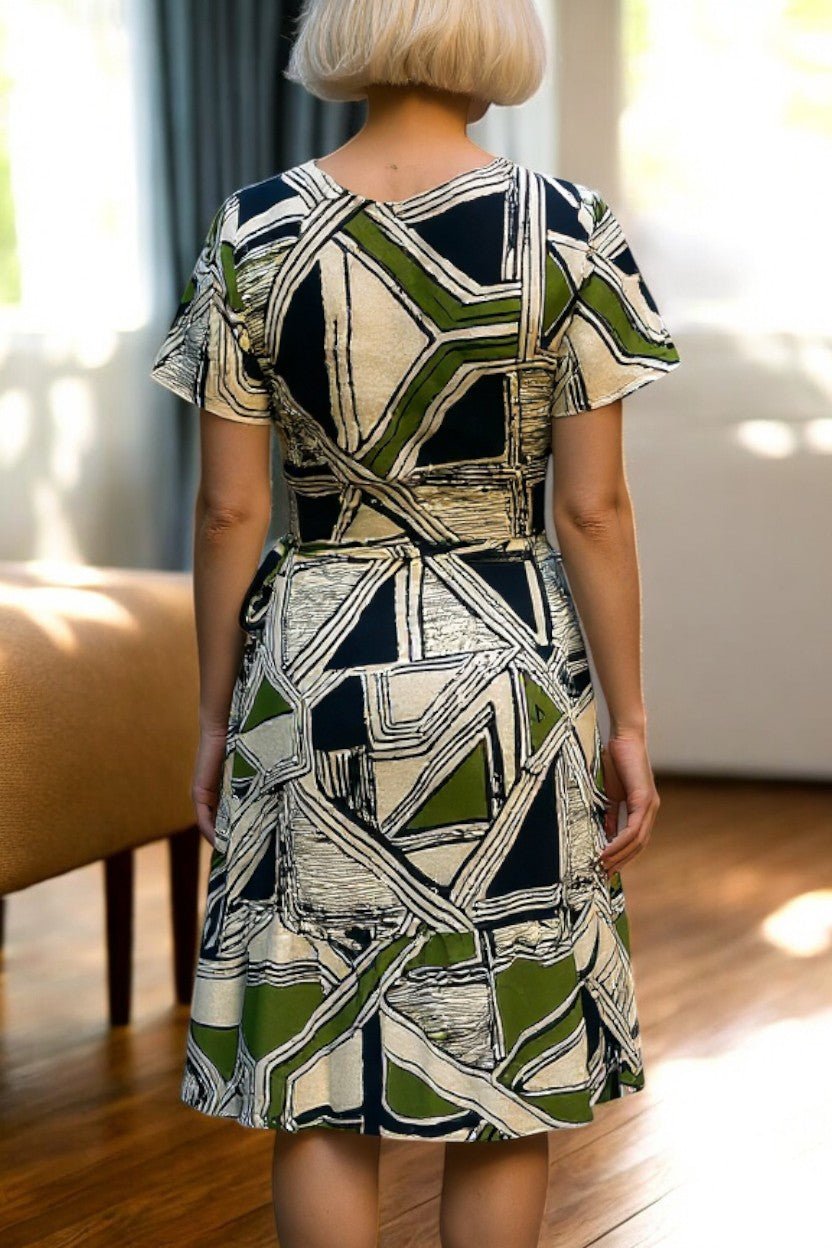 Ladies Ruffel Wrap Dress - Olive And Black - StylePhase SA