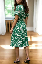 Ladies Ruffel Wrap Dress - White And Green - StylePhase SA