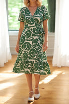 Ladies Ruffel Wrap Dress - White And Green - StylePhase SA
