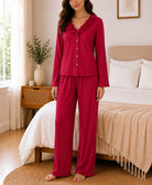 Ladies Ruffle Collar Red Pyjama - StylePhase SA