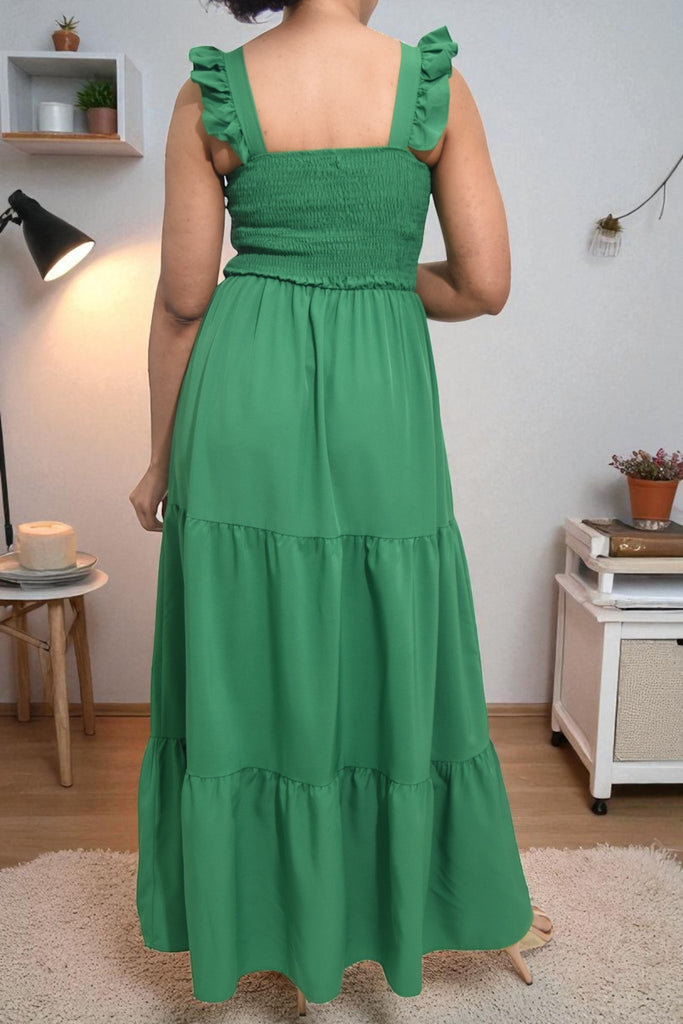 Ladies Ruffle Pocket Tier Dress - Green - StylePhase SA