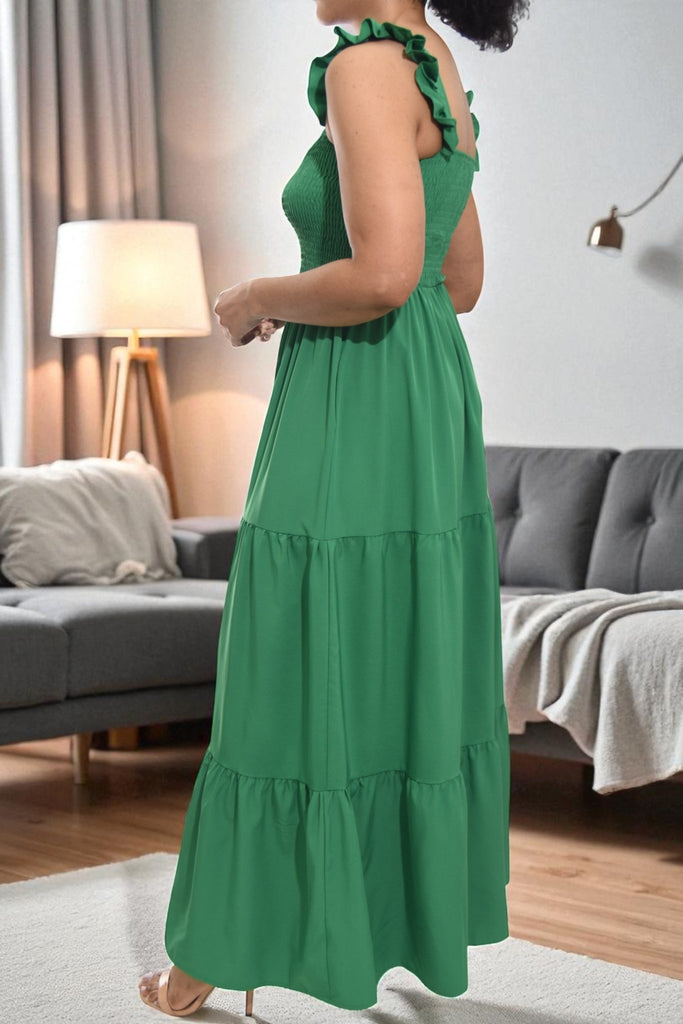 Ladies Ruffle Pocket Tier Dress - Green - StylePhase SA