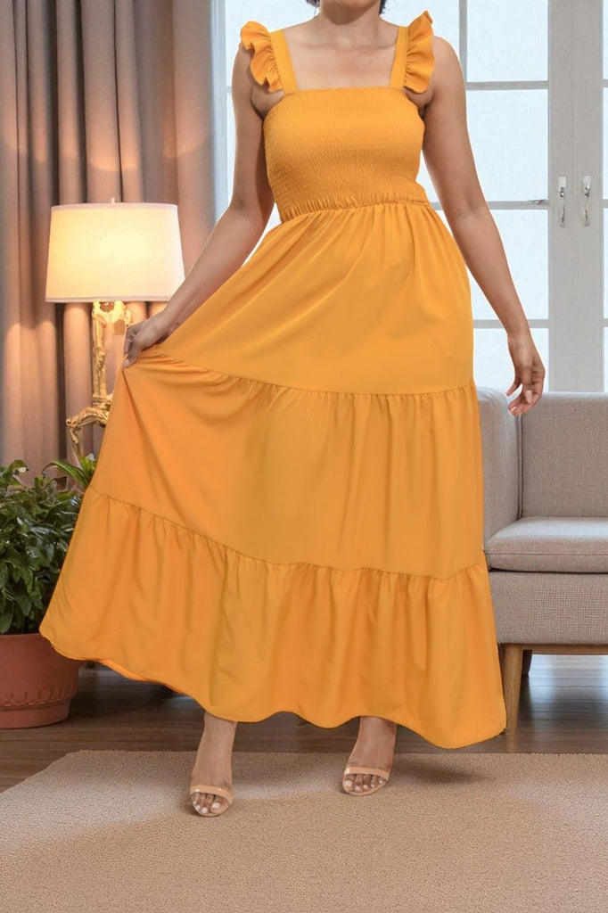 Ladies Ruffle Pocket Tier Dress - Mustard - StylePhase SA