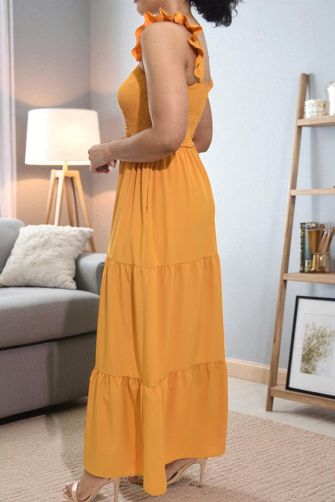Ladies Ruffle Pocket Tier Dress - Mustard - StylePhase SA