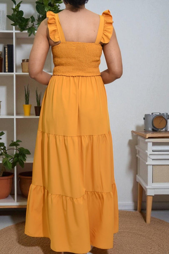 Ladies Ruffle Pocket Tier Dress - Mustard - StylePhase SA