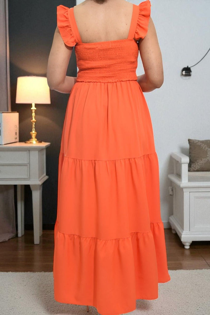 Ladies Ruffle Pocket Tier Dress - Orange - StylePhase SA
