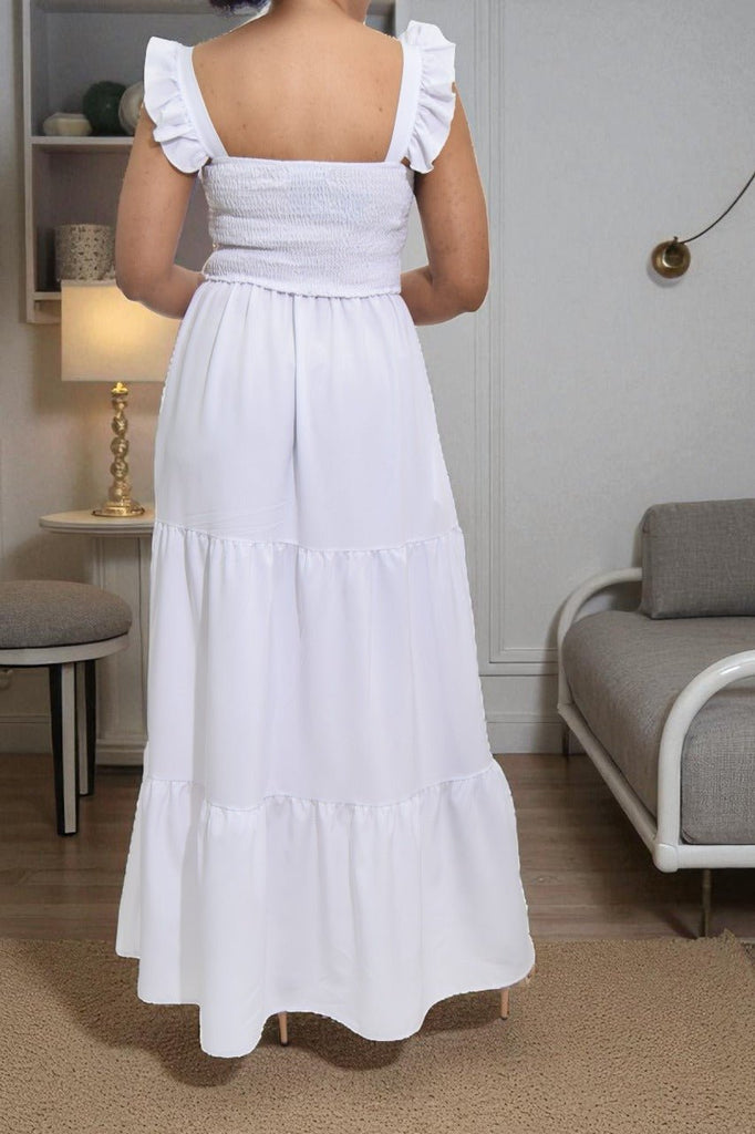 Ladies Ruffle Pocket Tier Dress - White - StylePhase SA