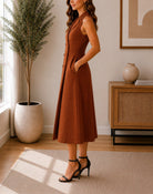 Ladies Rust Double Breast Midi Dress - StylePhase SA
