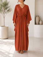 Ladies Rust Drawstring V-neck Kaftan - StylePhase SA