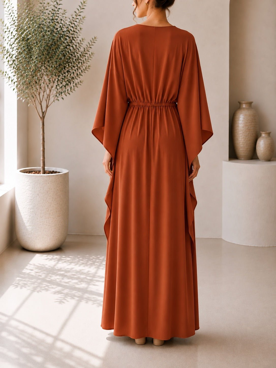 Ladies Rust Drawstring V-neck Kaftan - StylePhase SA