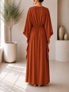 Ladies Rust Drawstring V-neck Kaftan - StylePhase SA