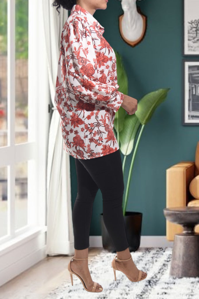 Ladies Rust Floral Printed Button Shirt - StylePhase SA