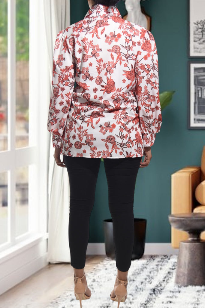 Ladies Rust Floral Printed Button Shirt - StylePhase SA