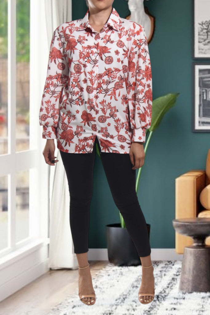 Ladies Rust Floral Printed Button Shirt - StylePhase SA