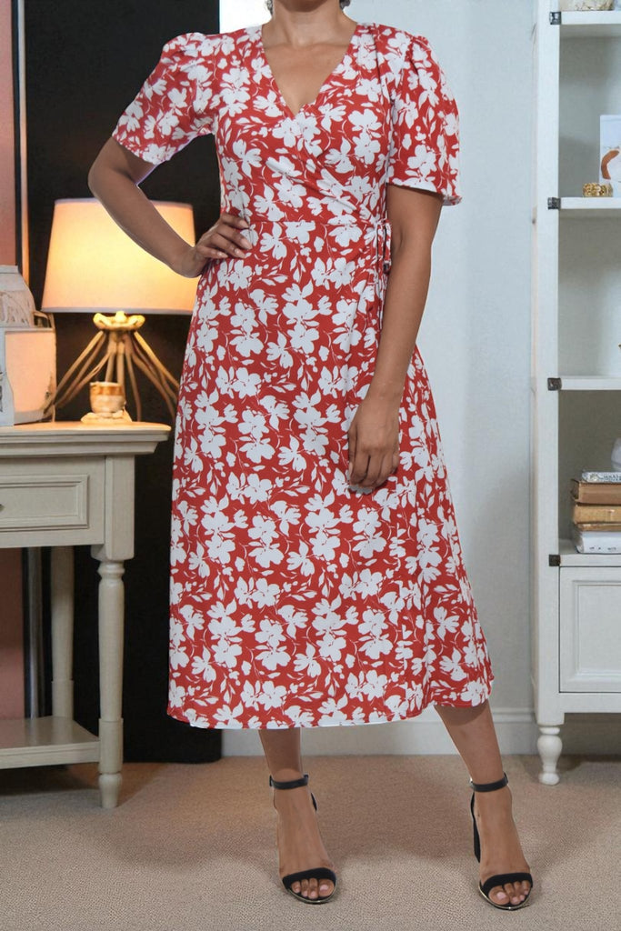 Ladies Rust Floral Wrap Dress - StylePhase SA