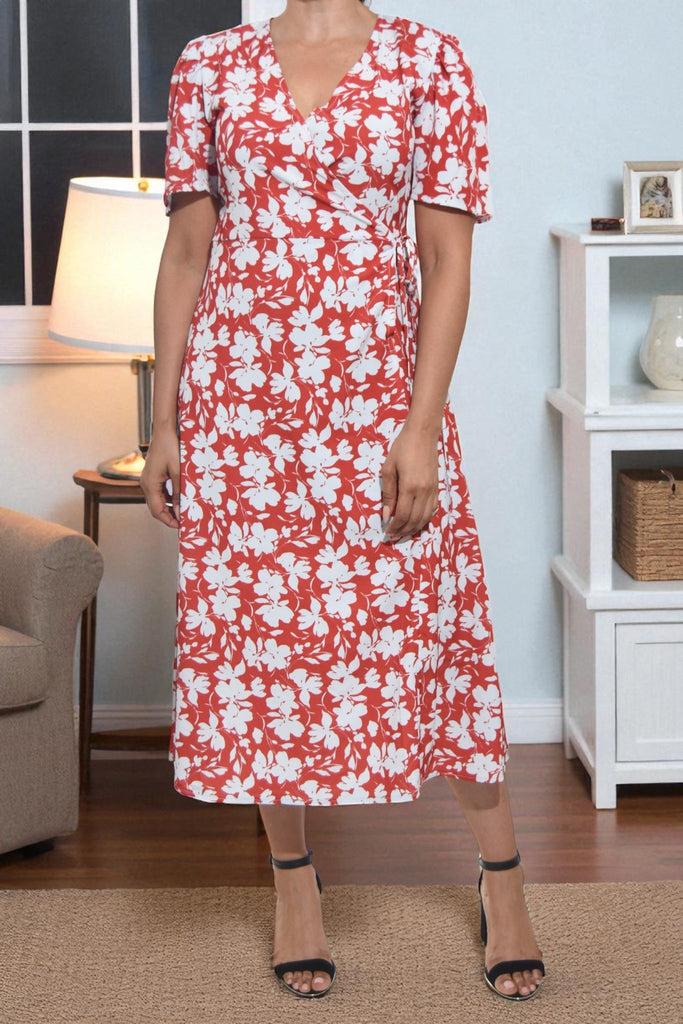 Ladies Rust Floral Wrap Dress - StylePhase SA